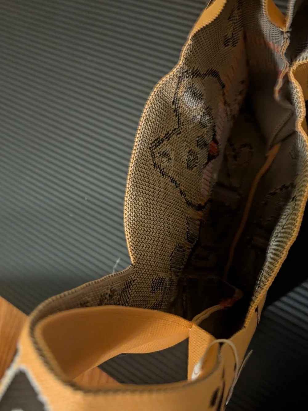 Cute Beige Tote with Green Cat Motif - Casual Knit Shoulder Bag Or Dog Bag